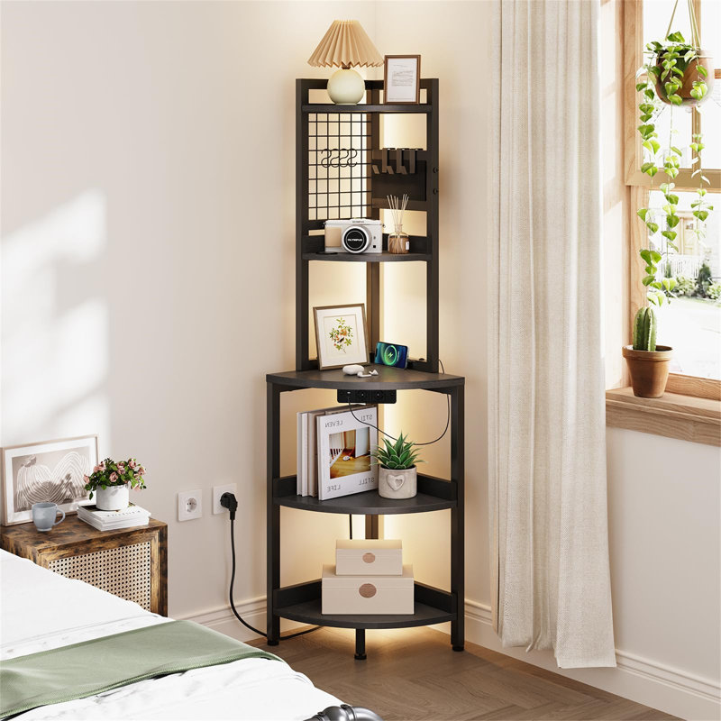 Bastos 151.5cm H x 40cm W Metal Corner Bookcase, Black