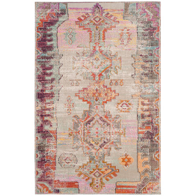 Tapis gris pâle / mauve de style Sud-Ouest Aliesha-May