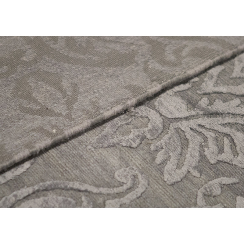 Wool Damask Area Rug in Gray