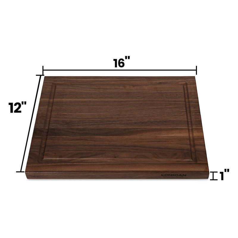 Planche à découper avec planche à découper pré-finie en bois de noyer massif, L 16 po x l 12 po x H 1 po