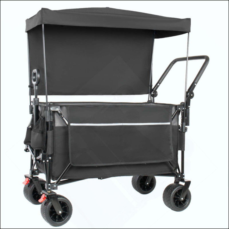 Chariot pliable multifonctionnel avec chariot pivotant et poussoir avec poignée rotative et auvent, roues tout-terrain et freins, capacité de charge de 480 lb, grande capacité de 300 L pour le transport, l'épicerie, l'utilisation à l'extérieur