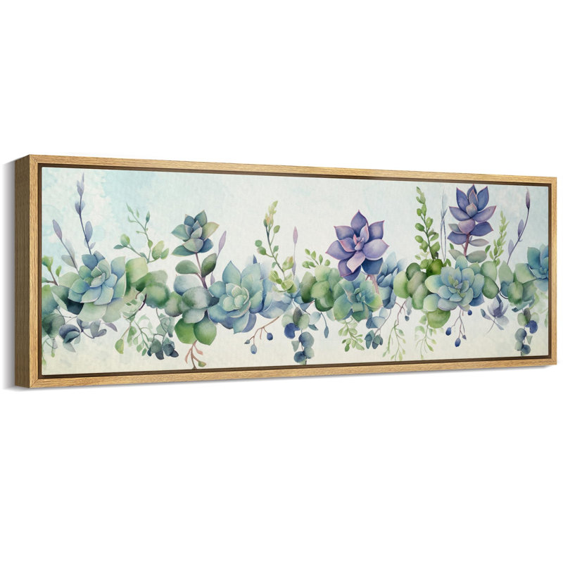 Succulent aquarelle succulente panoramique d'inspiration botanique, H 20 po x l 60 po, Naturel