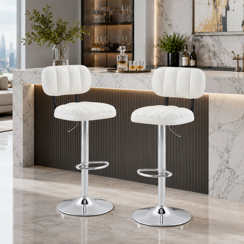 Tabouret de comptoir pivotant rembourré Vesta, Argent, Blanc
