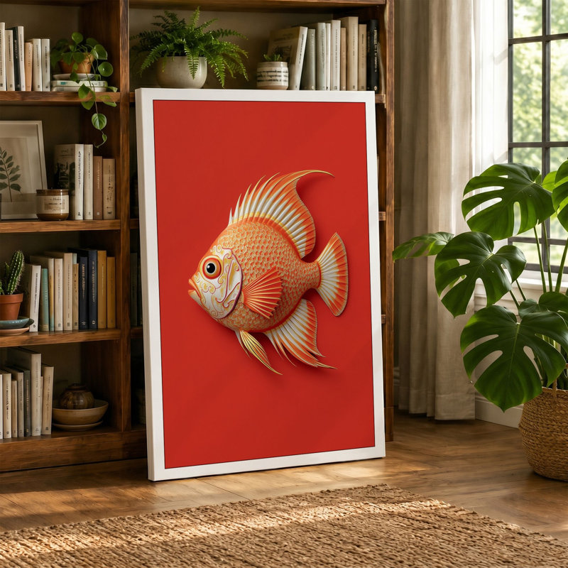 Tropical Fish Study Botanical - Wrapped Canvas, 36x24 - 91.4 x 61.0 cm, Black Border