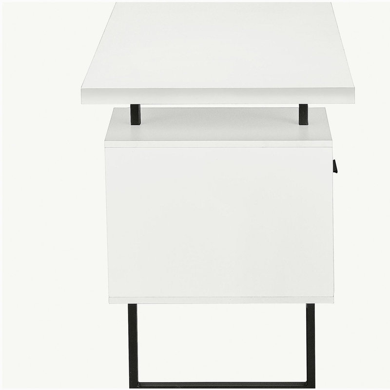 Bureau d'ordinateur, bureau personnel, ordinateur portable, installation à gauche, à droite, tiroirs de rangement, l 60 po, bureau, stratifié blanc, métal noir, contemporain, moderne