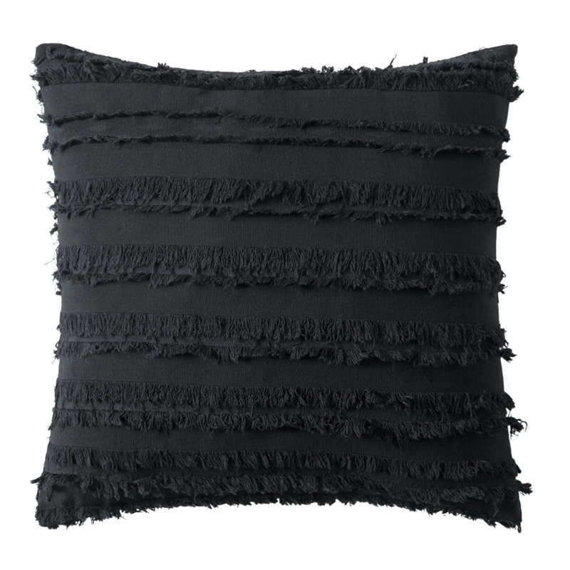 Ensemble de 4 housses de coussin à motif jacquard rayé , Noir, 18 po x 18 po