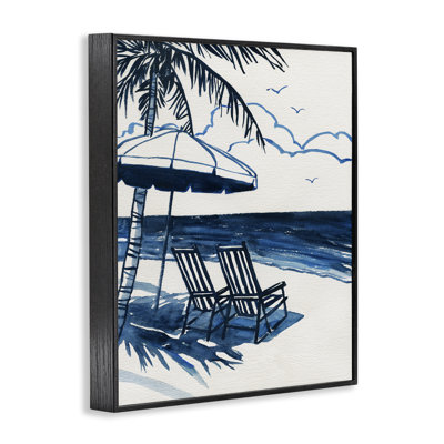 Blue Toned Tropical Beach Scene Framed Giclee, design by Carol Robinson