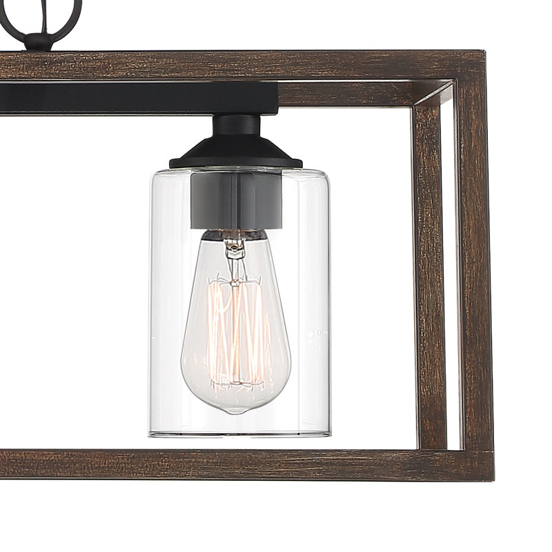 Luminaire suspendu pour îlot de cuisine à 3 lumières en acier à intensité variable Elutheria, Noyer vieilli