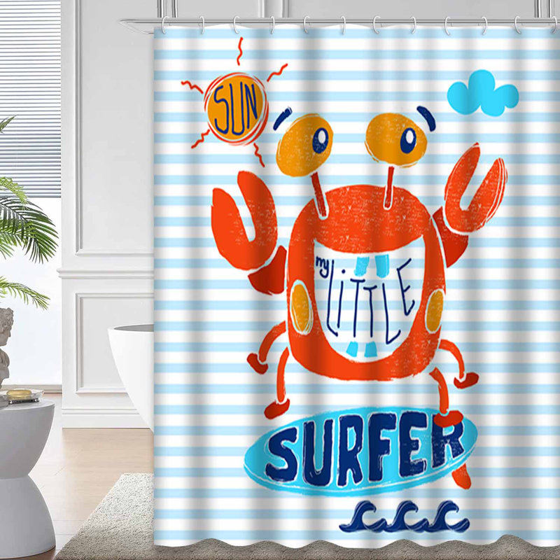 Rideau de douche imperméable à l'eau crabe avec 12 crochets, L 72 po x l 72 po