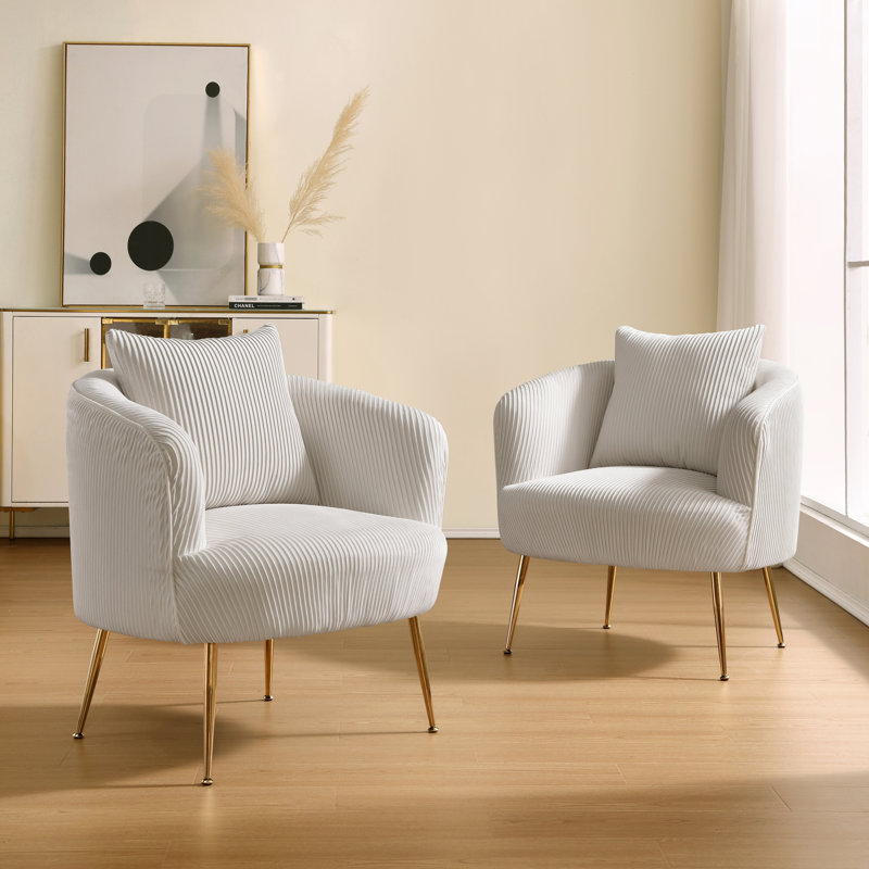 Chrystina 28.74'' Wide Tufted Velvet arm chair, Off White Velvet