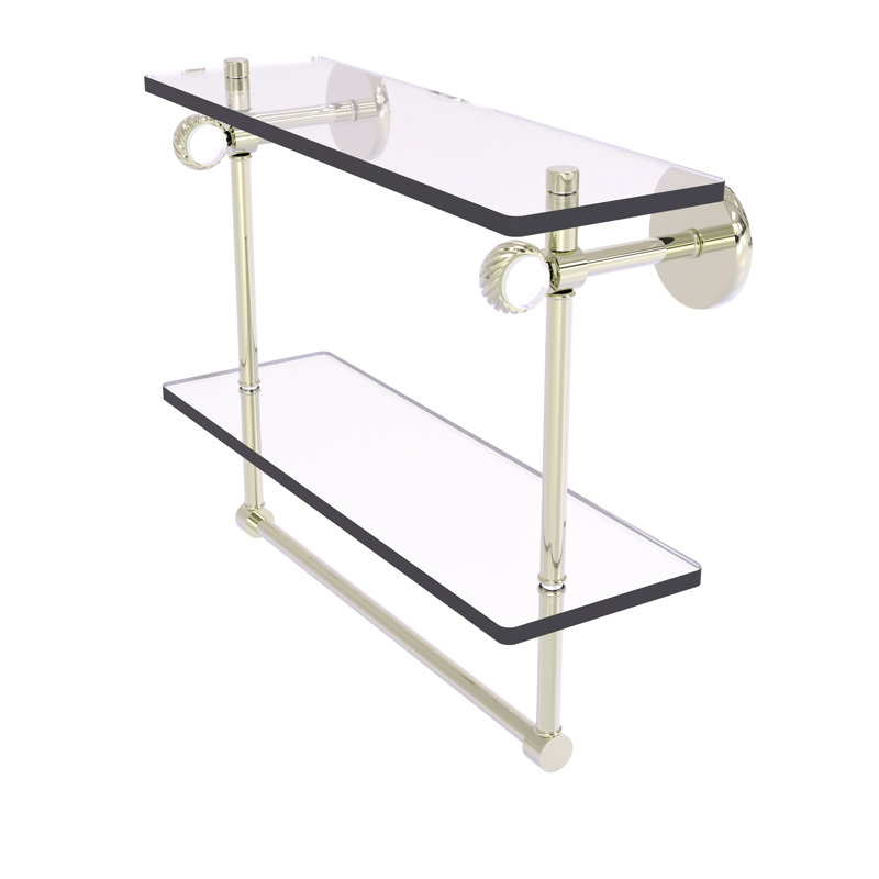 Tablette à 2 niveaux en verre Margolis, H 12,8 po x l 16 po x p 5,6 po, Nickel poli