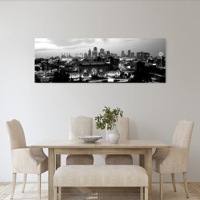 Union Station at sunset with city skyline in background Kansas City Missouri USA 1 Piece Wrapped Canvas Panoramic Wall Art