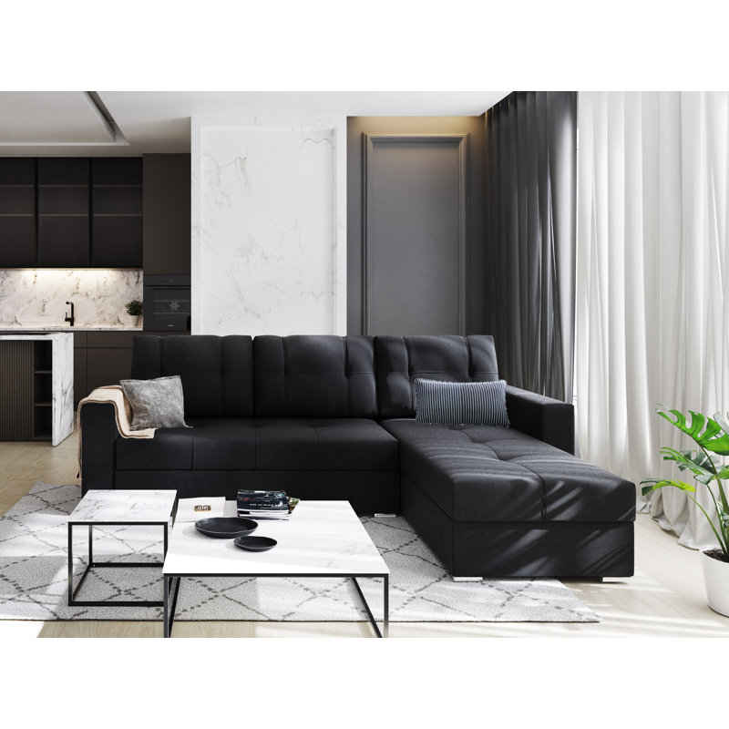 Solara 3 Seater Corner Sofa , Right -sided, Black - Lars100