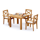 4 Seats 5 Pcs Grade-A Teak Wood Dining Set: 36" Square Table And 4 Granada Stacking Arm Chairs #11GR0804