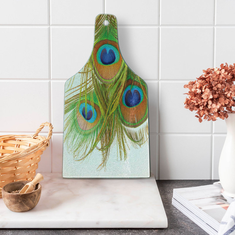Peacock Feather Tempered Glass Cutting Board