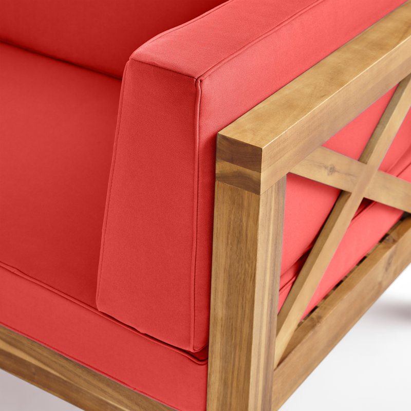 Ensemble de conversation d'extérieur 6 pièces avec coussins Brungardt, Structure en teck / coussin rouge