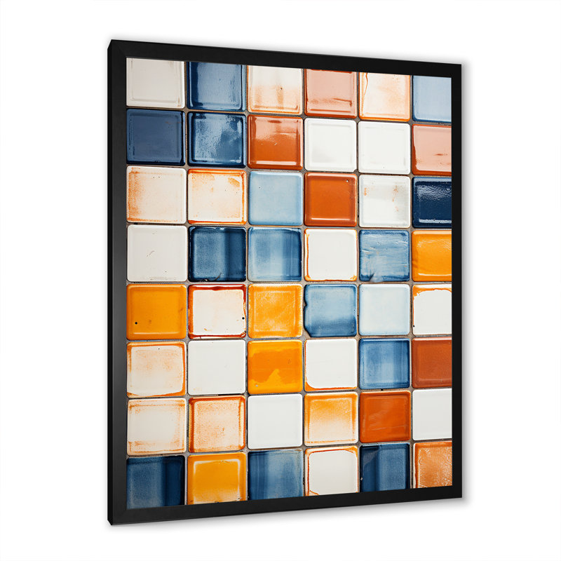 «Earth Tones Color Palette Tiles II», art mural abstrait, Cadre simple noir, H 20 po x l 12 po x P 1 po