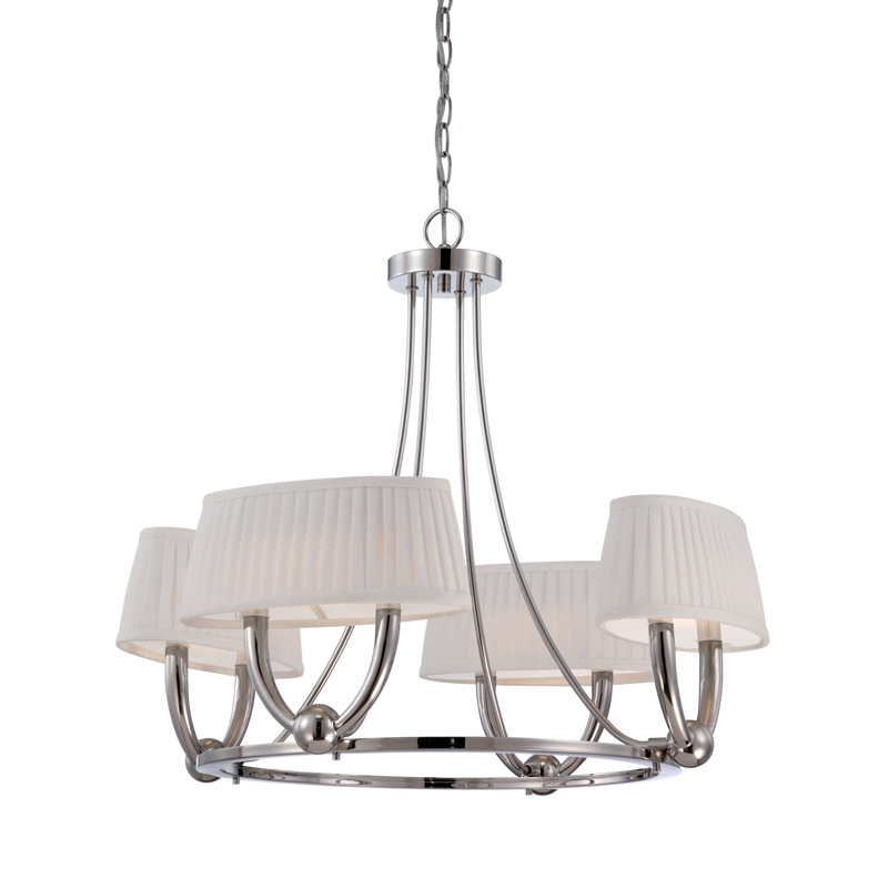 Lustre de roue de wagon avec abat-jour 4 lumières Schwager, Nickel poli