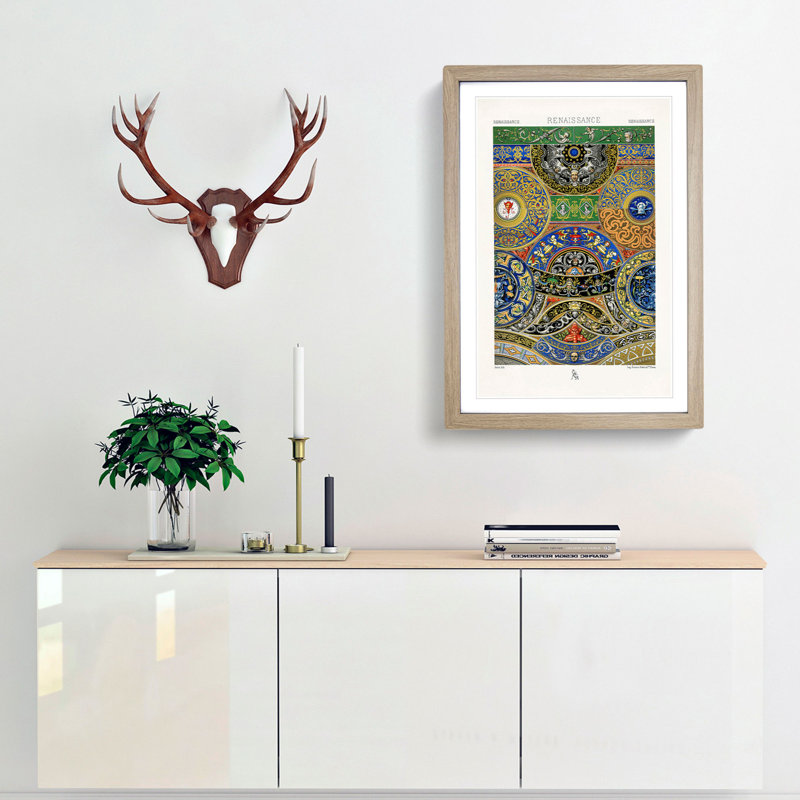 Renaissance Themed Pattern by Albert Racinet - Picture Frame Painting Print, Oak Framed, 48cm H x 36cm W x 2cm D