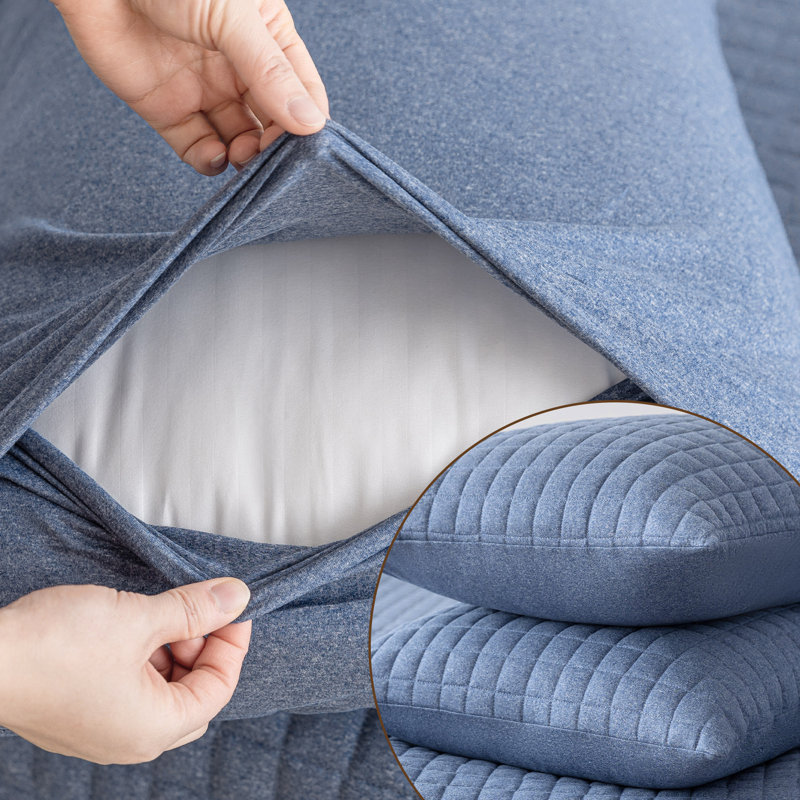 Ensemble de courtepointe 3 pièces Wayfair Basics, Courtepointe très grand et 2 très grandes taies , Bleu marine chiné