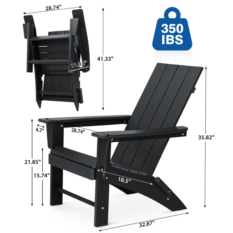 Chaise Adirondack pliante en PEHD Buvana, Noir
