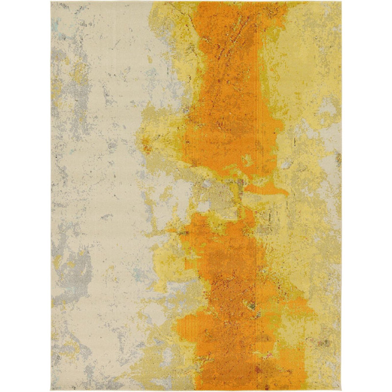Tapis décoratif orange à motif géométrique shirey, Rectangle 9 pi x 12 pi