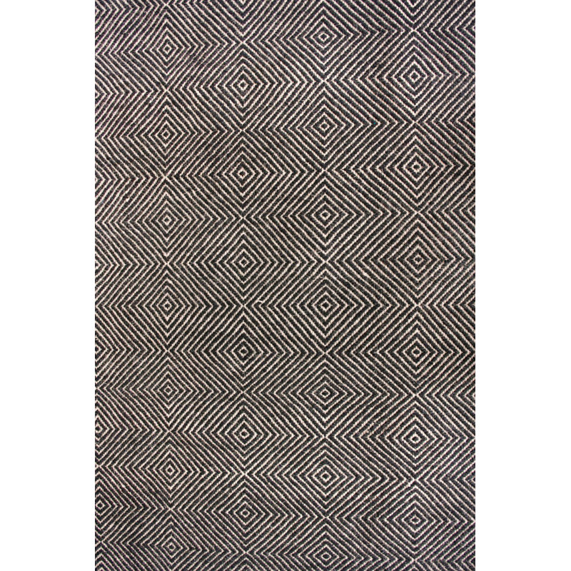 Azarian Geometric Wool Area Rug for Living Room Bedroom Dining Room Kitchen, Black/Ivory, Rectangle 4' x 6'