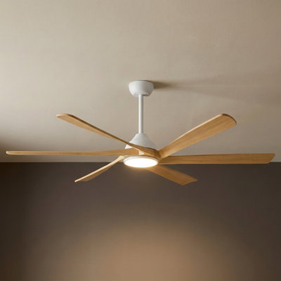 Smart Modern 6 Blade Solid Wood Ceiling Fan With Remote Control, Reversible Dc Motor & Dimmable Led Light