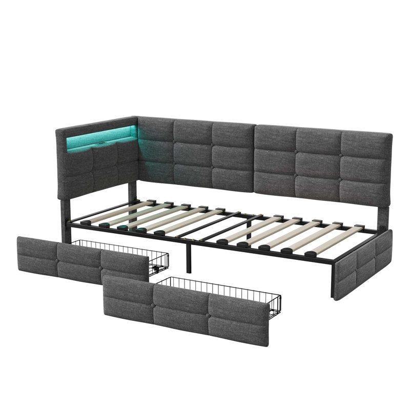 Upholstered Daybed with Drawer Storage, European Single (90 x 200 cm), Grey