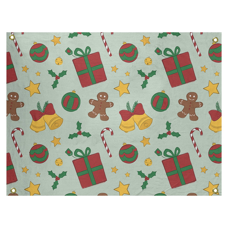 Tapisserie murale en polyester décoration à la fête hol christmas, H 26 po x l 36 po, Jaune / Vert / Rouge