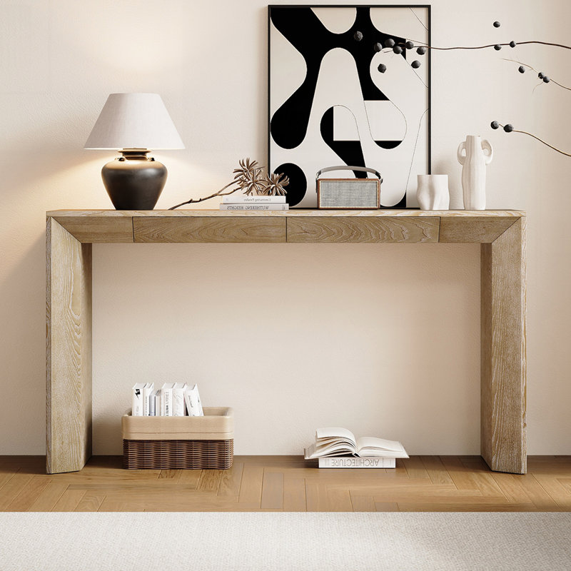 Console moderne avec 2 tiroirs dissimulés en cascade pour le salon d'entrée et le couloir, Naturel