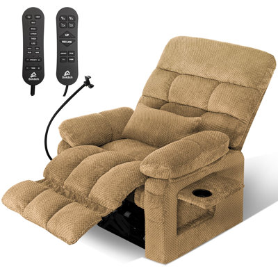 Dual Motor Lay Flat Power Lift Recliner Chair, Large, Beige (Textile)173-degree recline, independent backrest and footrest, preset modes, detachable armrests, cup tray and USB-C ports