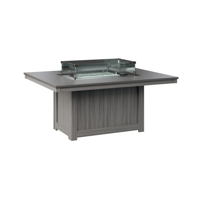 Berlin Gardens Donoma Rectangular Fire Pit Table, Hammered Top Stainless with Driftwood Grey Base