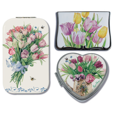 Tulips Compact Mirror and Pillbox Set