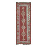 Vintage  Meshkin Runner Kilim In Red With Diamond Medallion - Rug & Kilim