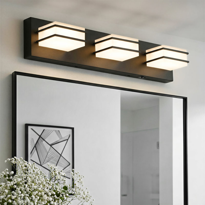 Barre d'éclairage à DEL pour meuble-lavabo à DEL 5 tasses, noir mat, 4.33" H x 21.26" W x 4.53" D, Noir mat, Trois lumières