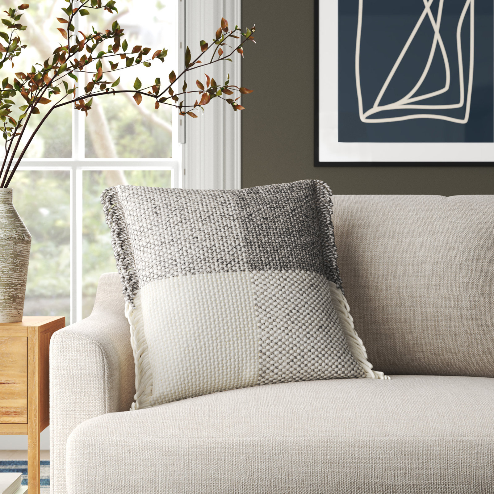 Cypress Fringed Throw Pillow, 18" x 18", Down