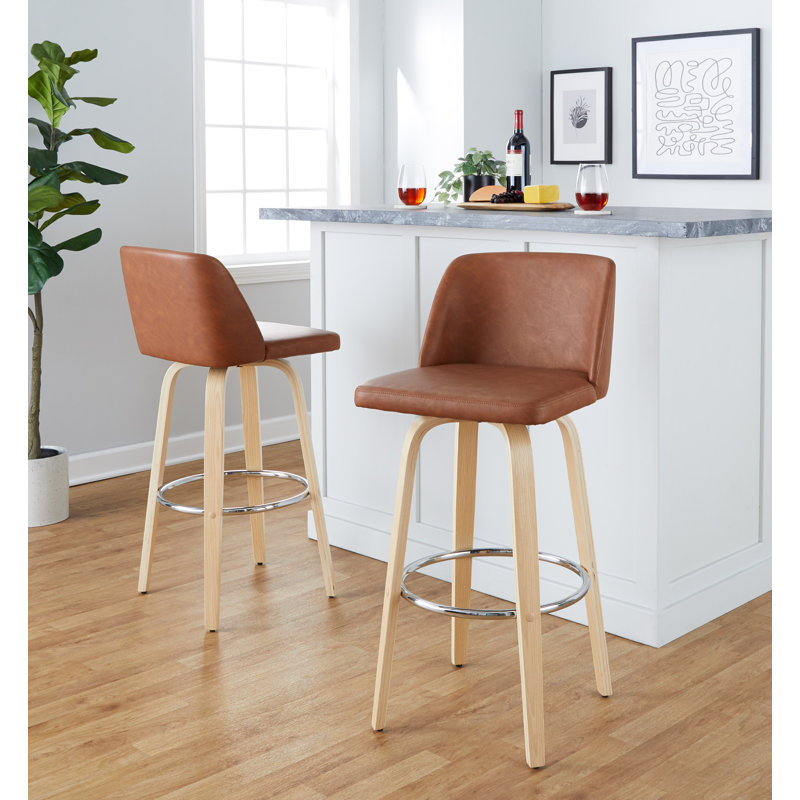 Toriano Swivel Upholstered Counter Stool, Light Gray/Black, Gray Polyester Blend, Bar Stool (29.5" Seat Height)