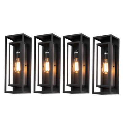 Classic Outdoor Wall Sconce 1 Light Rectangular Metal Frame and Clear Glass Shade Waterproof