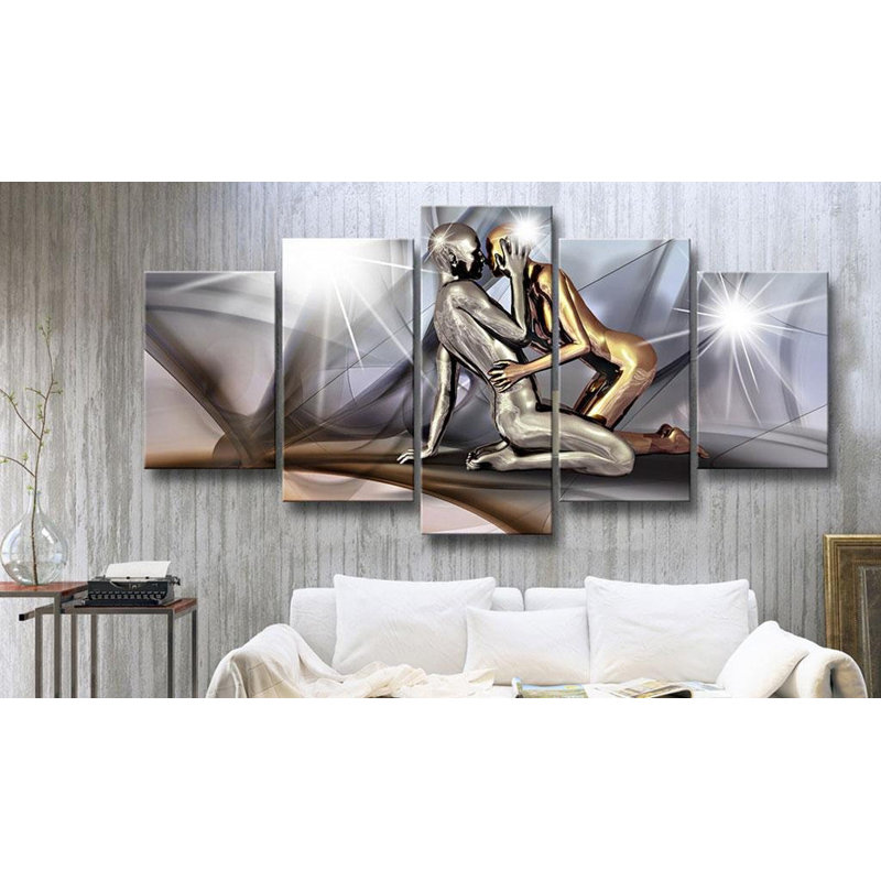 Couple d'or sur toile, reproduction de 5 pièces, H 40 po x l 80 po x P 0,7 po