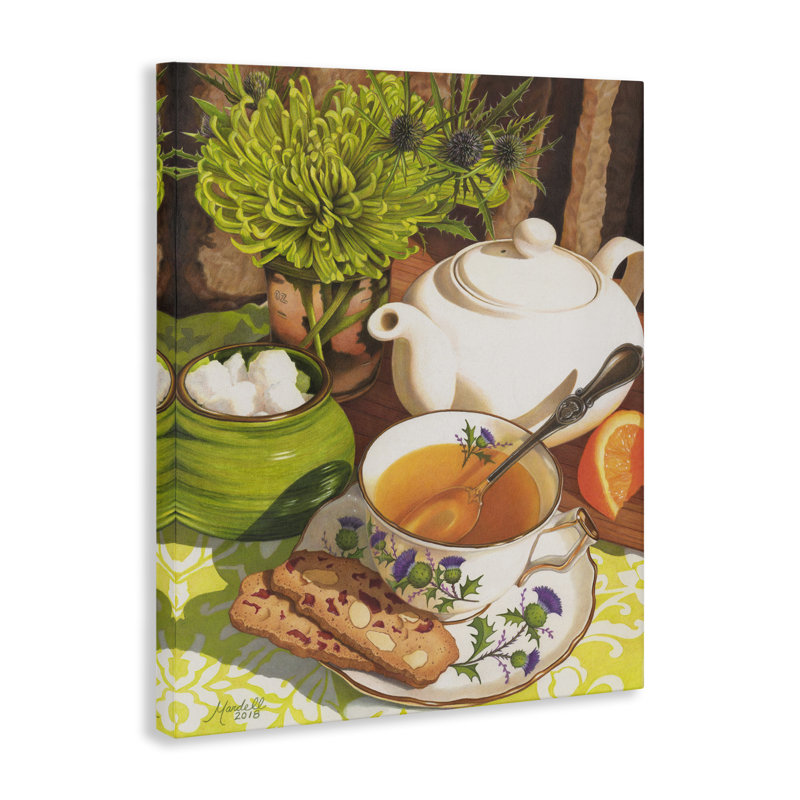 «Tea & Biscuits Scene», art mural sur toile par Mardell Schuster, H 20 po x l 16 po