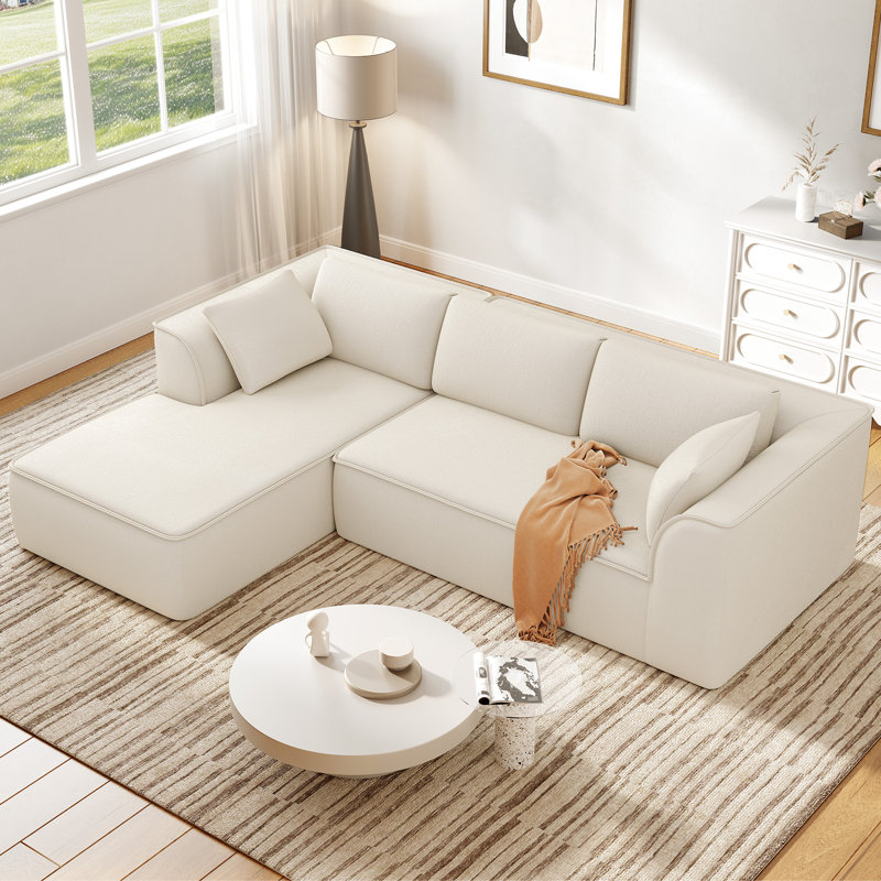 106" Boneless Deep Seat Modular Sofa With Lounge Chair & Memory Foam, Left Hand Facing, Beige Corduroy