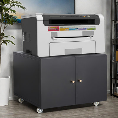 Cabinet mobile avec 2 portes - Support pour imprimante en acier et rangement pour dossiers