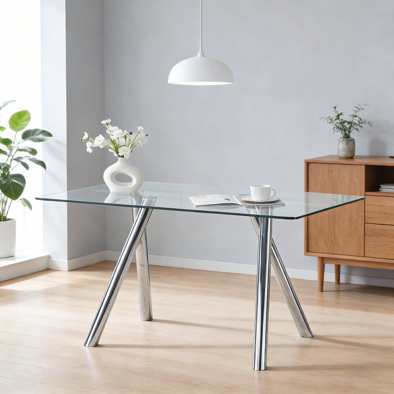 Table de salle à manger en verre trempé de 51 pouces avec pieds en métal robustes, alliant sécurité, durabilité et design élégant pour les maisons modernes