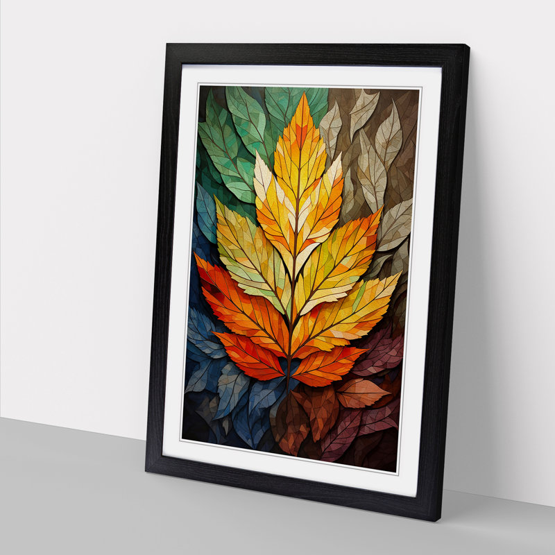 Leaf Geometric No.2 - Single Picture Frame Print on Wood, 46cm H x 34cm W x 2cm D, Black