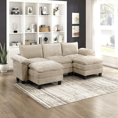 Fauteuil sans accoudoirs de style moderne en chenille taupe revêtu de tissu d'ameublement de style contemporain Contreplaqué durable parfait pour les salons modernes et moelleux