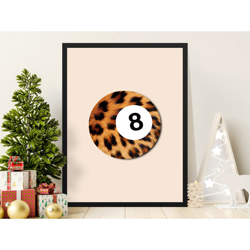 Leopard Print Number Eight Ball Modern Wall Art Framed Poster, 50.8 cm H x 40.64 cm W, Beige