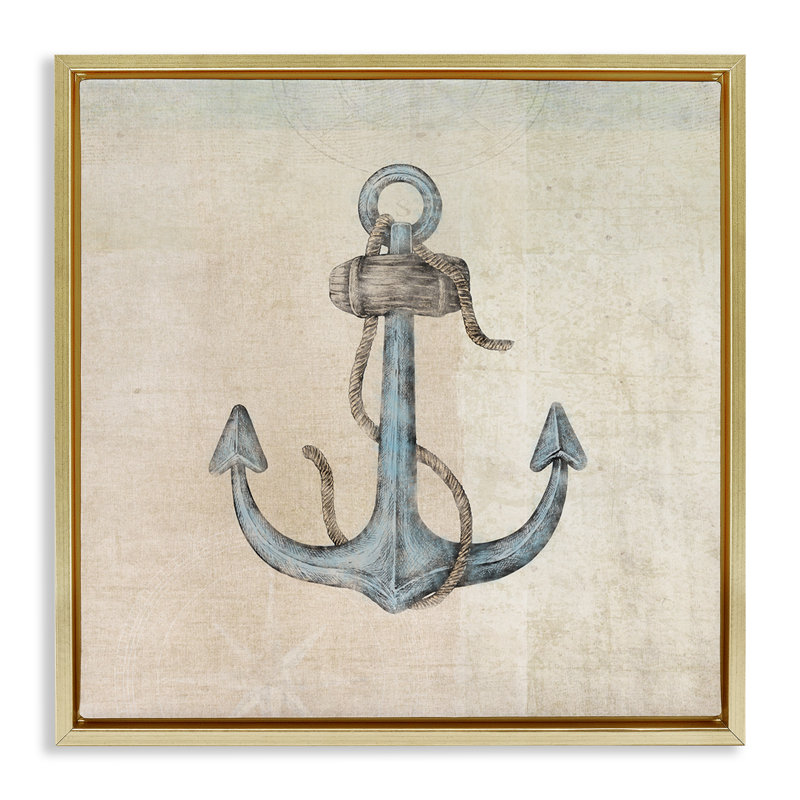 «Rustic Maritime Anchor Floater», art mural sur toile par JG Studios, Cadre flottant métallique doré, H 25 po x l 25 po