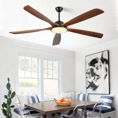 Grand ventilateur de plafond extérieur avec télécommande et lumière avec gradation tricolore, 5 pales en bois réversibles, ventilateur de jardin moderne, patio, maison de campagne, salon et chambre à coucher
