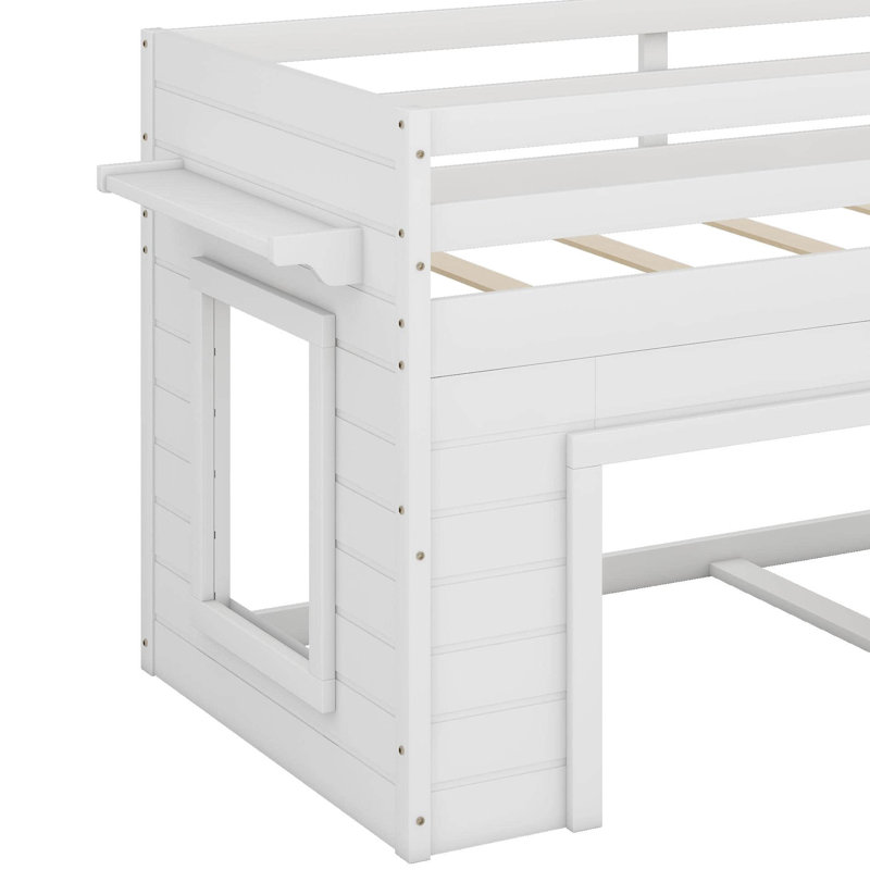 Lit mezzanine simple avec armoire et tablette, Blanc
